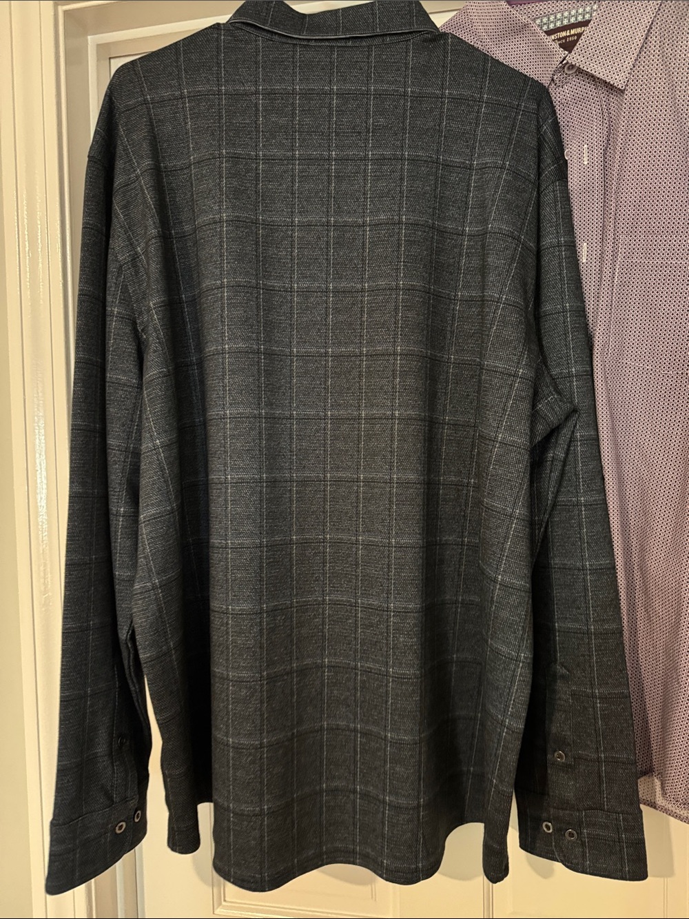 Johnston & Murphy Charcoal Plaid Button-Down and Purple Micro-Pattern Shirt - Picture 4 of 9